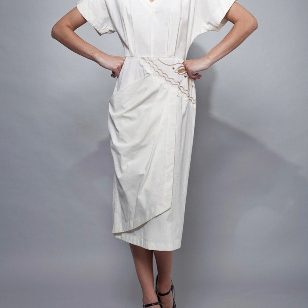 VINTAGE Origami Open Back white Dress M